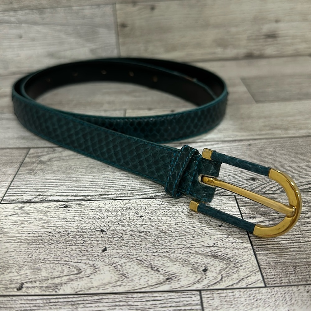 Vintage turquoise snake skin thin fashion belt size small